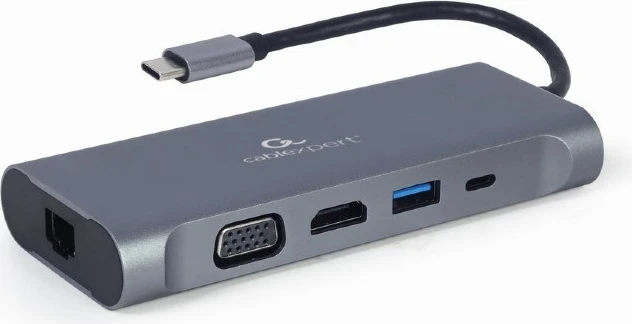 Kompakten USB hub Gembird A-CM-COMBO7-01, USB 3.2 Gen, siv