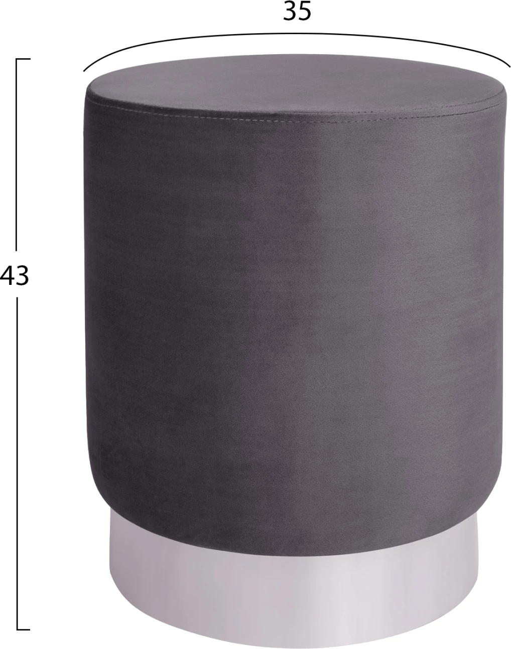 Žametni stolček Levy FH8408.01 siv s srebrno osnovo '35x43cm