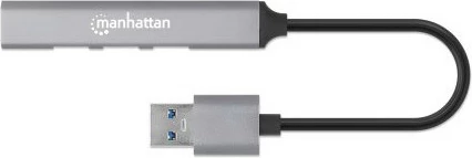 USB razdelilnik 4‑portni MANHATTAN, USB‑A, 480 Mbit/s, 1 Gbit/s, siv