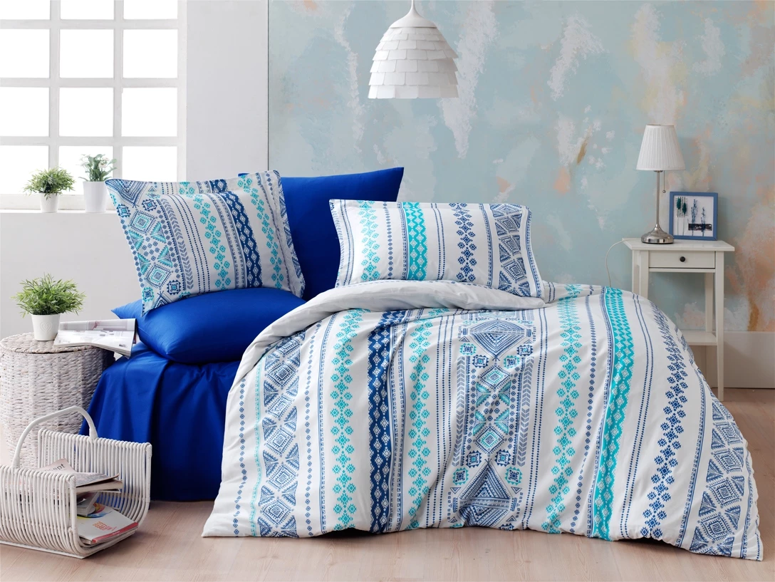 Prevleka za odejo Super King Ranforce, L'essentiel, Zaur, bela, temno modra, turkizna