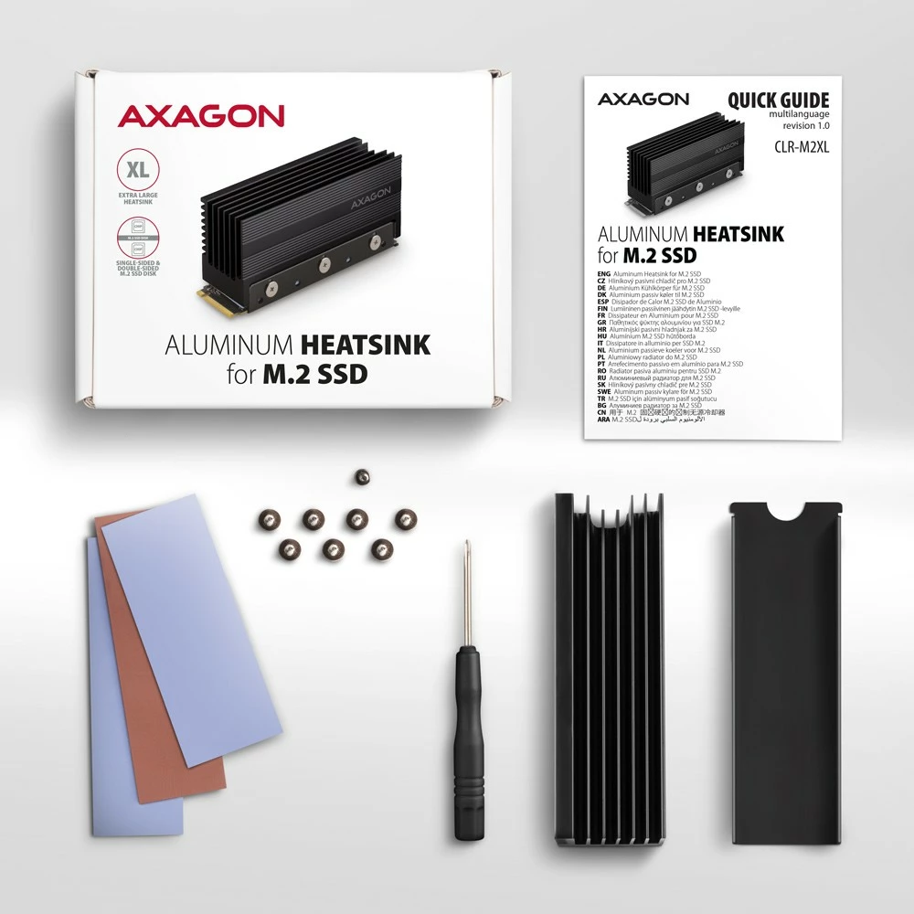 Pasivni hladilnik za SSD M.2, AXAGON CLR-M2XL, aluminij, 22x80mm, črn Pasivni hladilnik za SSD M.2, AXAGON CLR-M2XL, aluminij, 22x80mm, črn