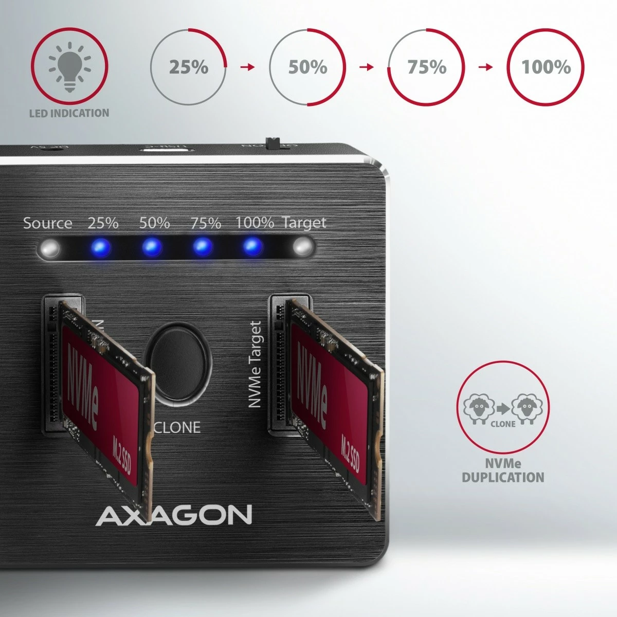 Dokacijska postaja za 2x NVMe M.2 SSD, USB-C 3.2 Gen 2, črna, AXAGON ADSA-M2C Dokacijska postaja za 2x NVMe M.2 SSD, USB-C 3.2 Gen 2, črna, AXAGON ADSA-M2C