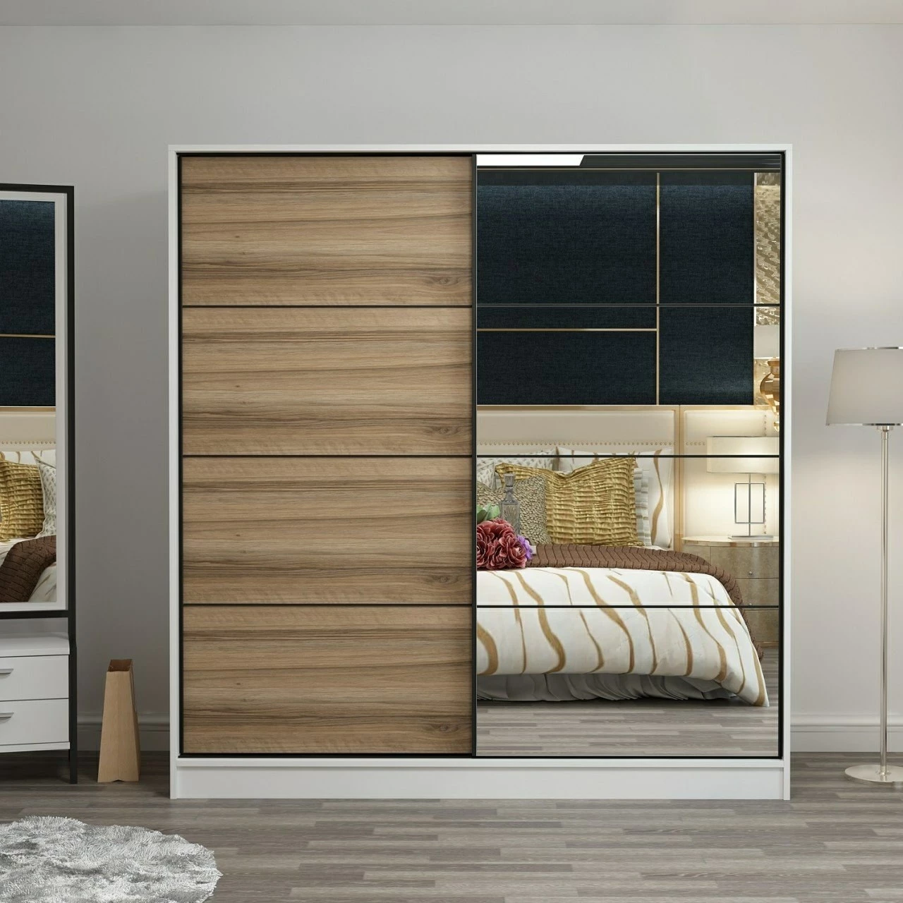 Omara, bela in hrast, 180x190x52 cm - Hanah Home Kale