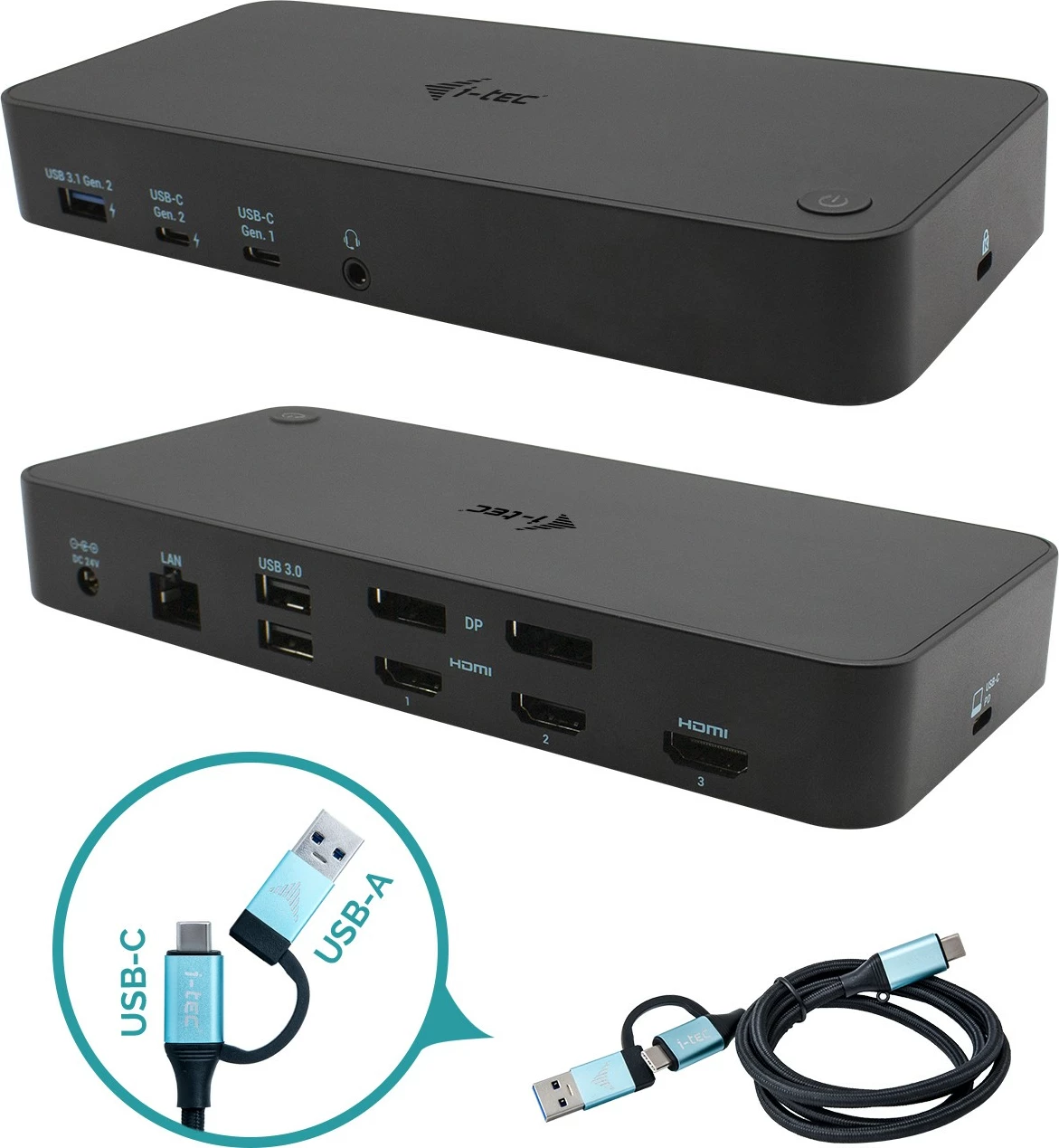 Docking postaja I-Tec USB 3.0/USB-C/Thunderbolt, 3× 4K, Power Delivery 100W, črna