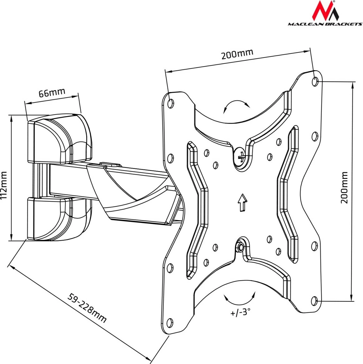 Stenski nosilec za TV/monitor Maclean MC-741, 13–42 palcev, 25 kg, črn