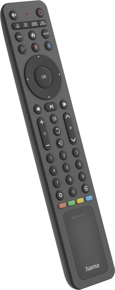 Univerzalni solarni daljinski upravljalnik, 8‑v‑1, gumbi za pretakanje, funkcija učenja, USB‑C, Hama 221057, črn