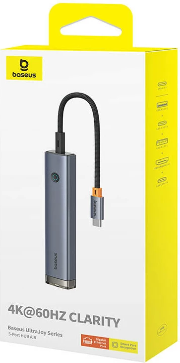 USB-C 5-v-1 HUB Baseus UltraJoy BS-OH165, HDMI 4K@60Hz, USB3.0x2, PD 100W, RJ45 1Gbps, siv