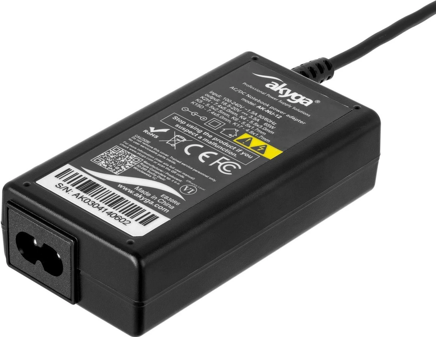 Univerzalni polnilec za prenosnik Akyga AK-NU-12, 65 W, 6 adapterjev, 1,2 m