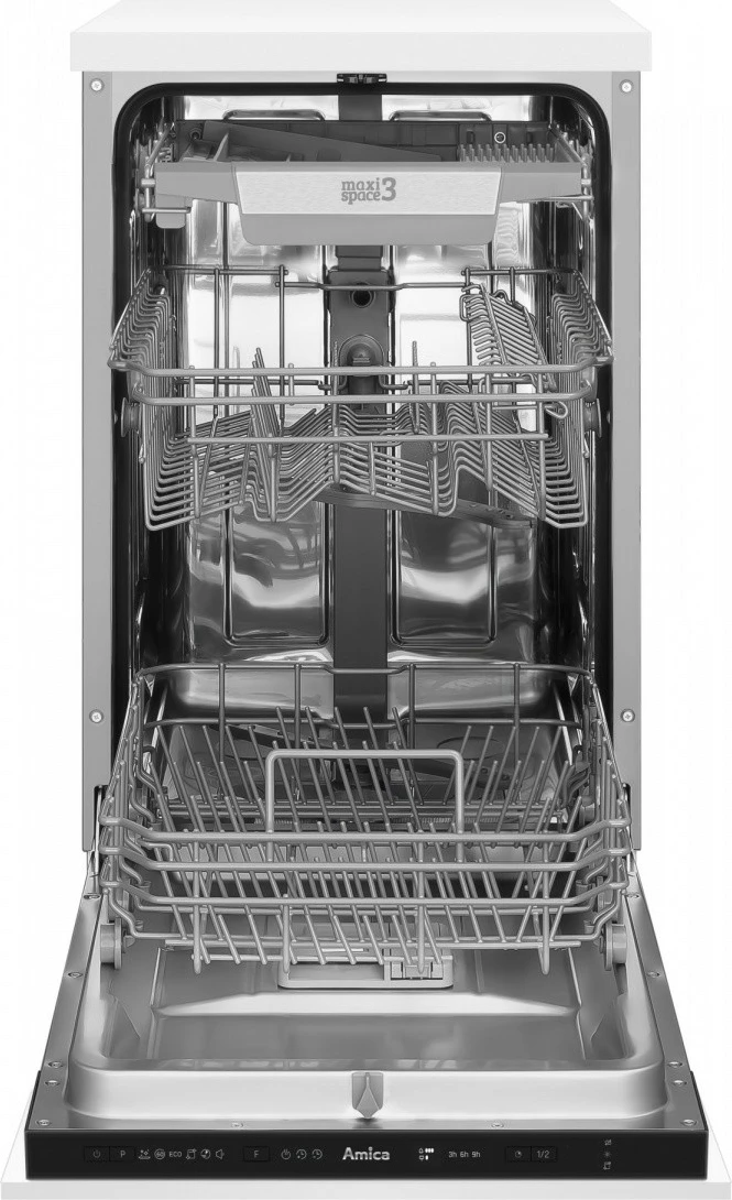Vgradni pomivalni stroj 45 cm, 10 kompletov, 6 programov, 47 dB, energijski razred E, tretja košara Amica DIM42E6EBqO