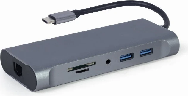 Kompakten USB hub Gembird A-CM-COMBO7-01, USB 3.2 Gen, siv