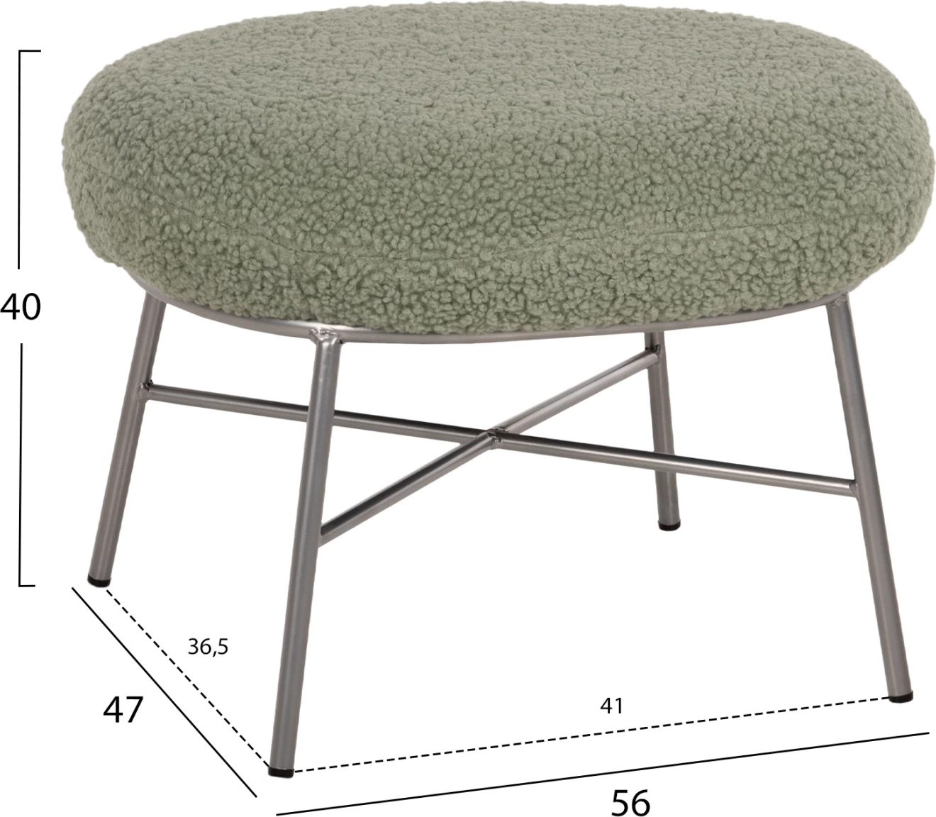 Stolček za noge TRUDI FH8640.27 v pistacijevo zeleni boucle tkanini in srebrni kovinski osnovi 56x47x40H cm