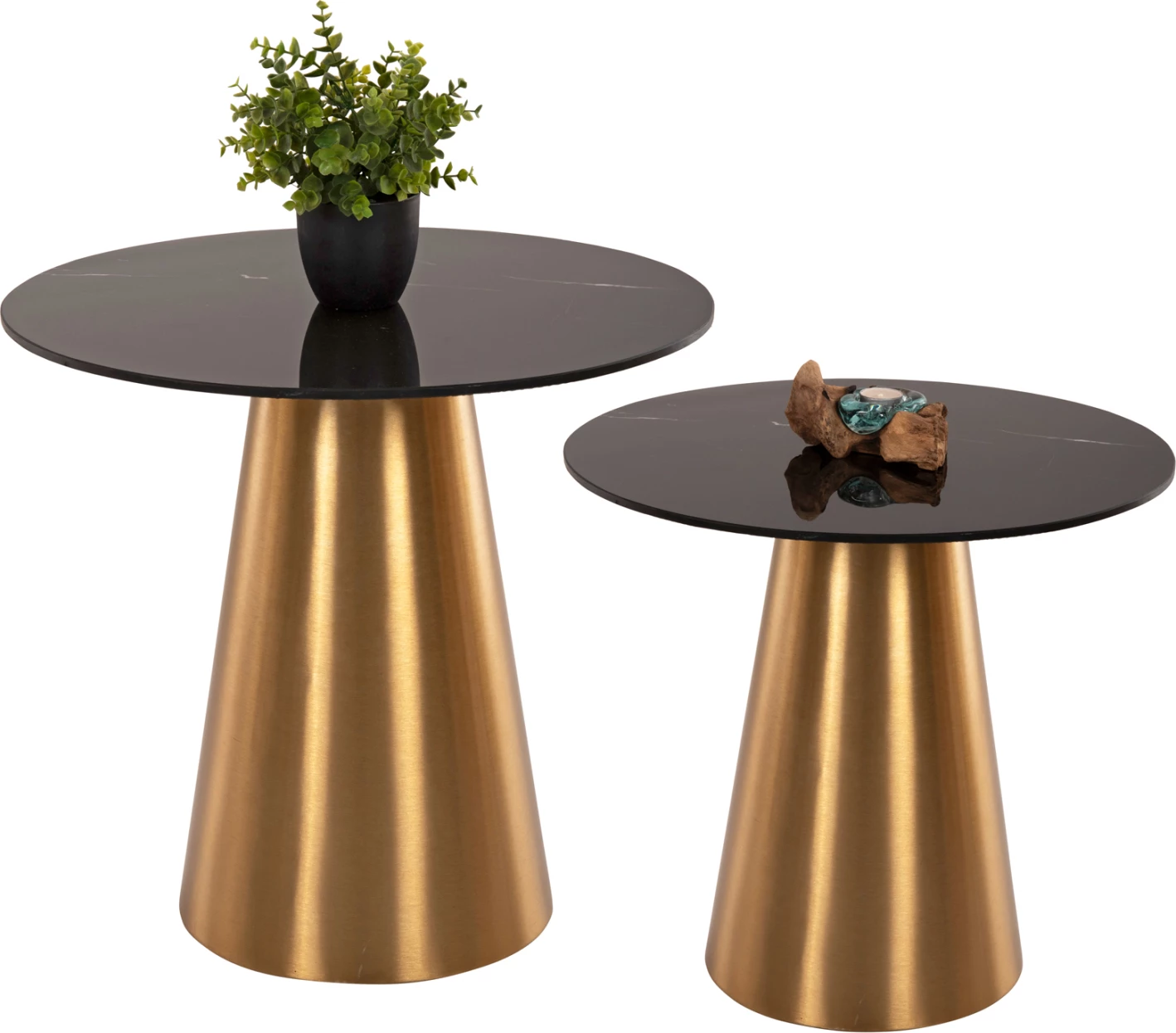 Stranske mize 2 kosa RENGI FH9665 kovina v zlato-črni keramični vrh Φ56&Φ43 cm