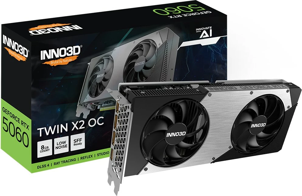 Grafična kartica INNO3D GeForce RTX 5060 Twin X2 OC, 8 GB GDDR7, črna Grafična kartica INNO3D GeForce RTX 5060 Twin X2 OC, 8 GB GDDR7, črna