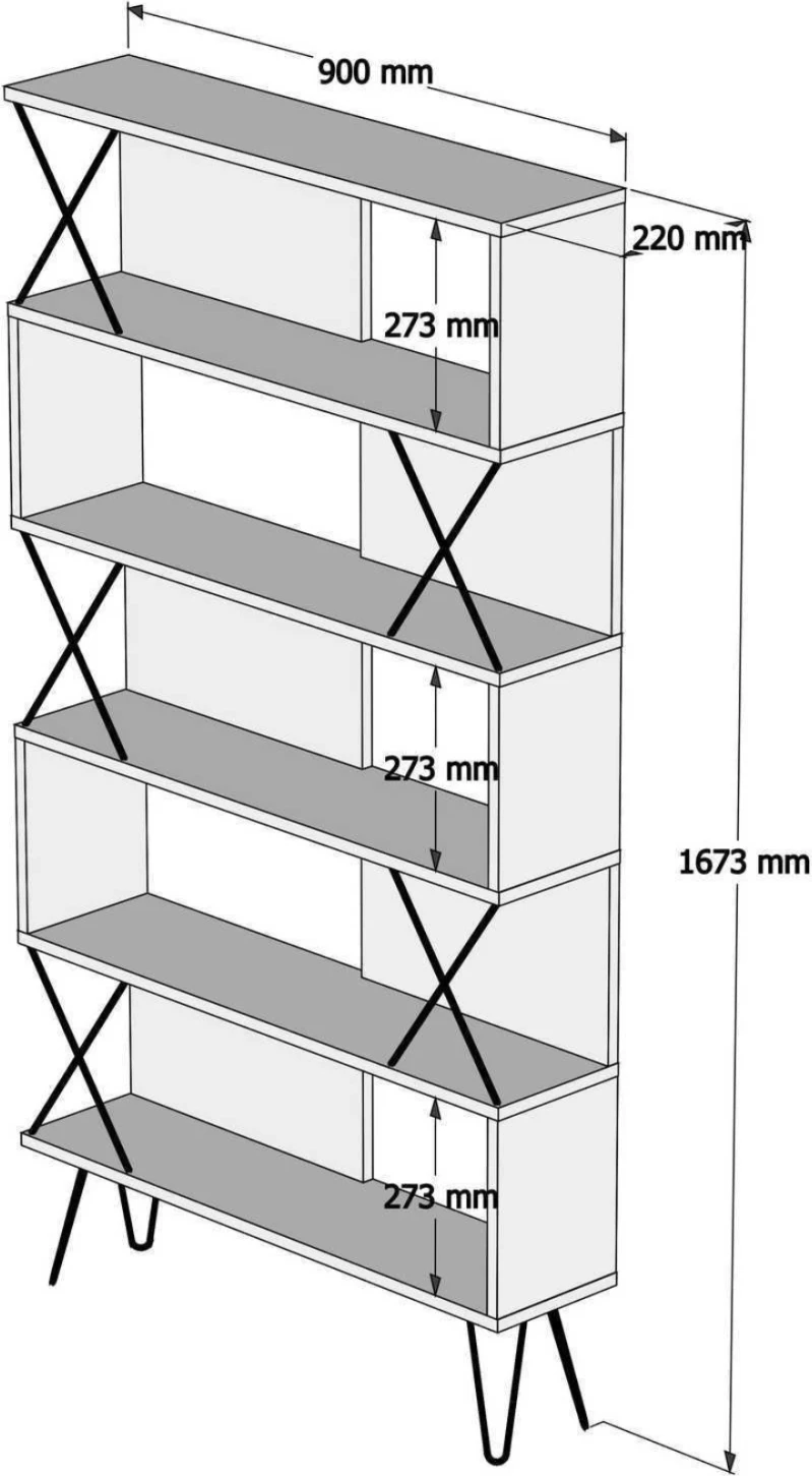 Knjižna omara iz melamina FH9496.01 naravna barva hrasta-črne kovinske noge 90x22x167.3Hcm