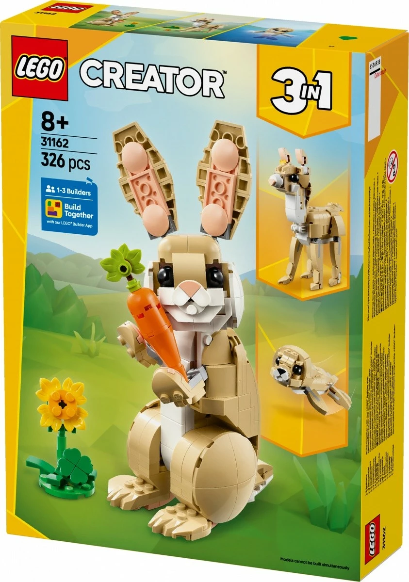 Komplet 3-v-1 LEGO Creator Cute Bunny 31162, 326 kosov, plastika