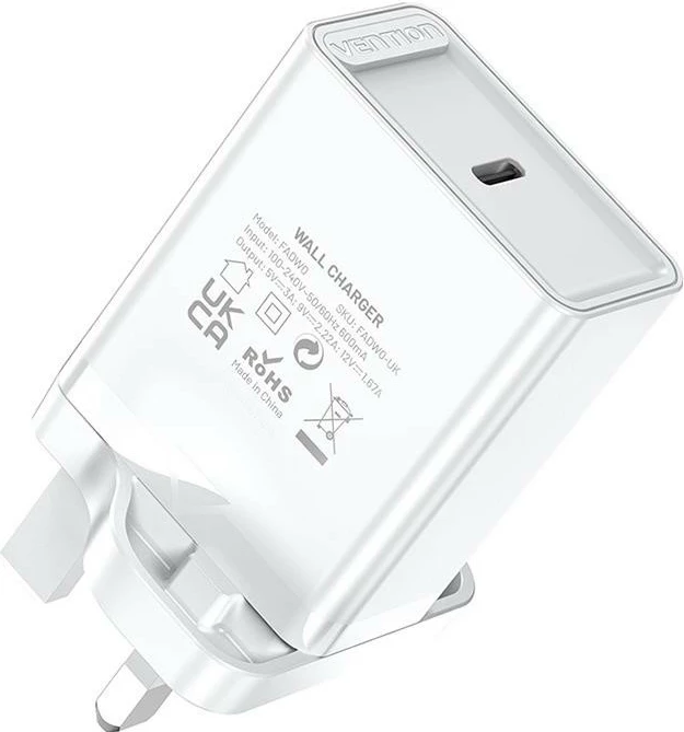 Omrežni polnilec USB-C 20W, bel Vention FADX0