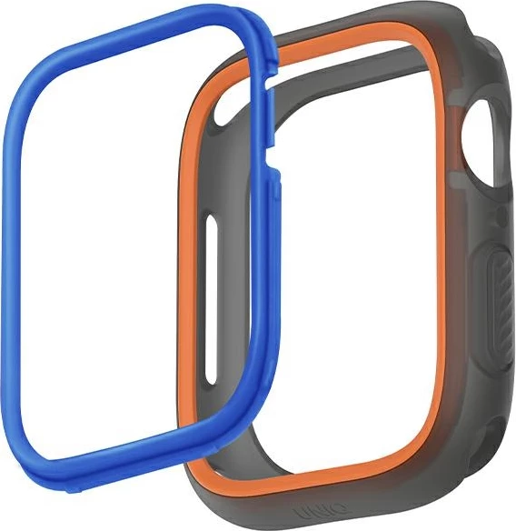 Ovitek za Apple Watch Uniq Moduo 44/45 mm, oranžno-modra, komplet z 2 okvirjema