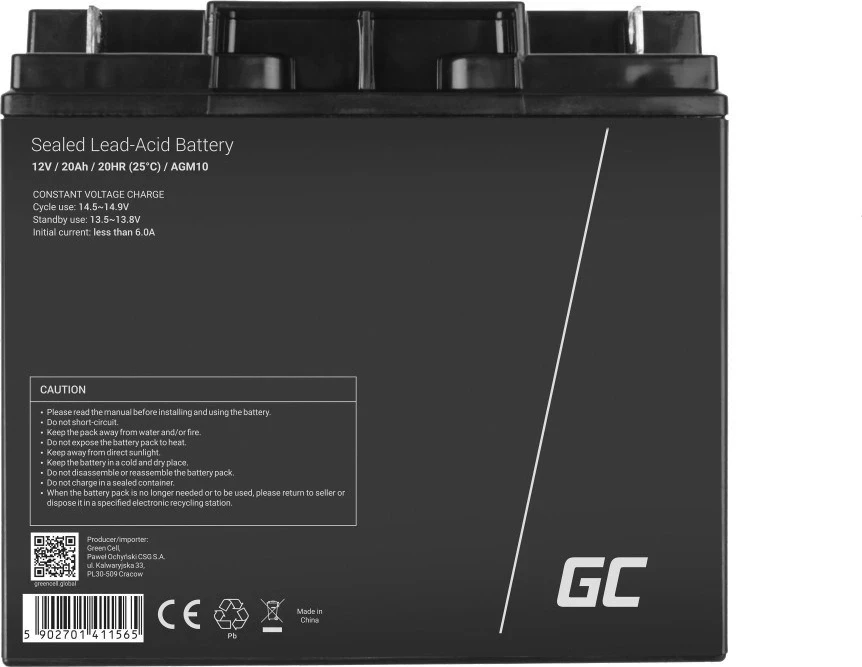 Akumulatorska baterija AGM 12 V, 20000 mAh, črna - Green Cell AGM10