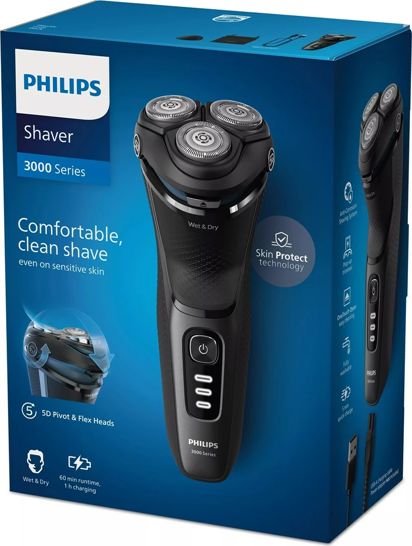 Makinica za britje Philips Shaver 3000 Series S3244/12, Wet & Dry, črna