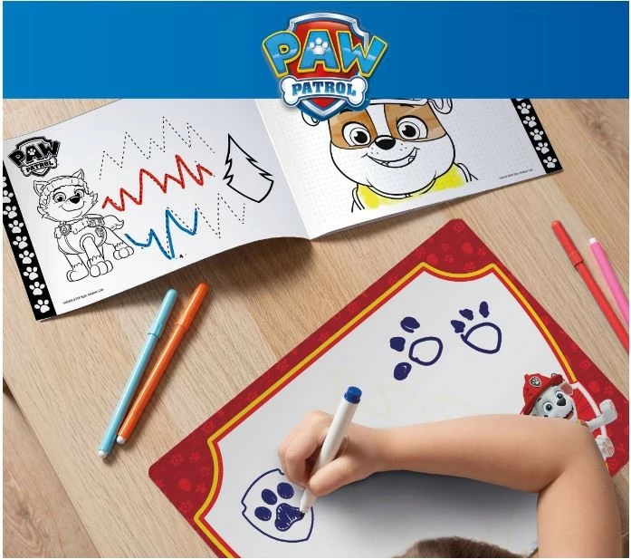 Set za risanje Paw Patrol Lisciani, 4 izbrisne tablice, marker, zvezek z vajami