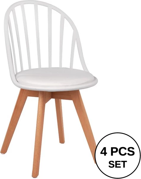 Stol Alina FH8456.01 Lesene noge in bel sedež 47x56x84 cm, set 4 kosov