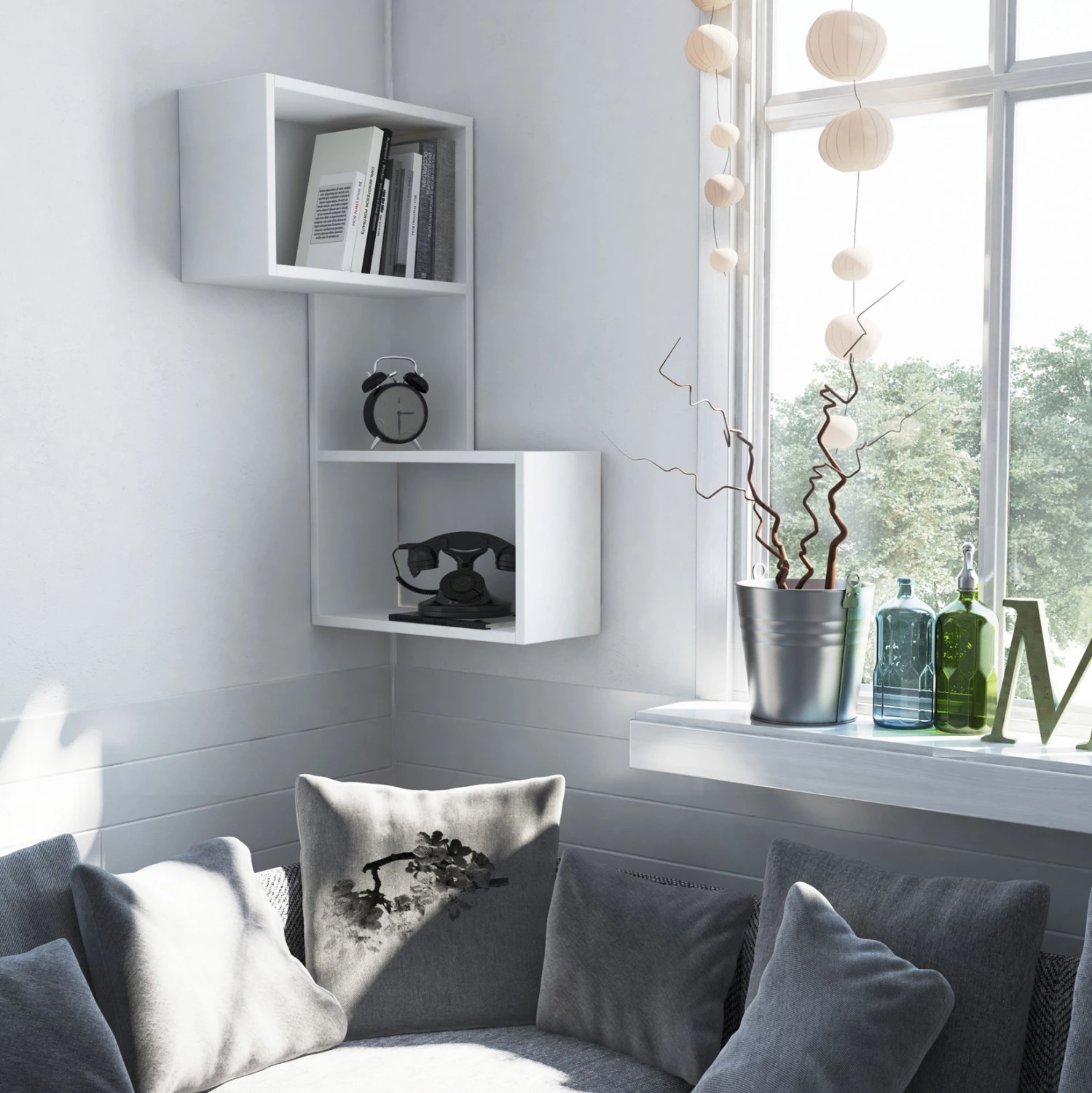 Črno bela stenska polica FH8972.01 47Χ20Χ85,5 cm