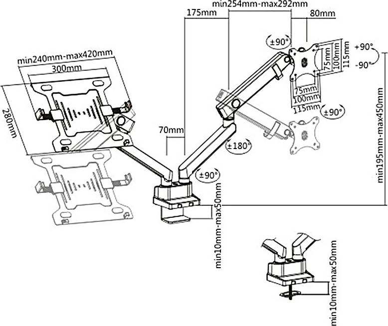 Namizni dvojni nosilec za monitor in prenosnik Maclean MC-813, 17–32", črn