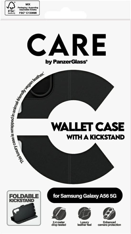 Ovitek za telefon PanzerGlass CARE Wallet Kickstand za Samsung Galaxy A56 5G, črn