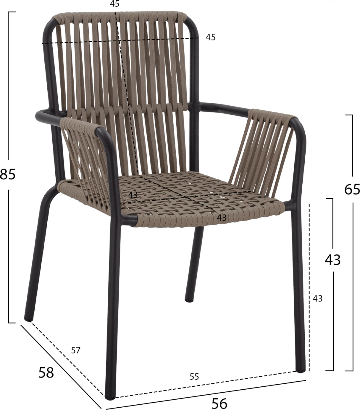 Jedilni set 7 kosov miza cappuccino 150x90 in ogleno sivi stoli z vrvjo