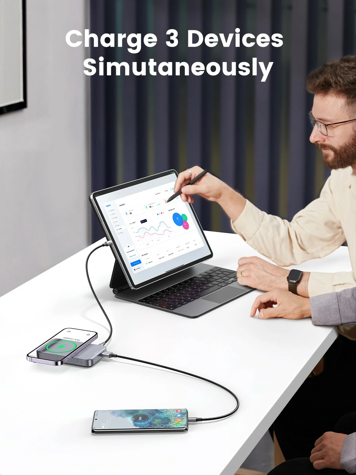 Mini brezžični powerbank 10000mAh, 20W z MagSafe Ugreen, siva