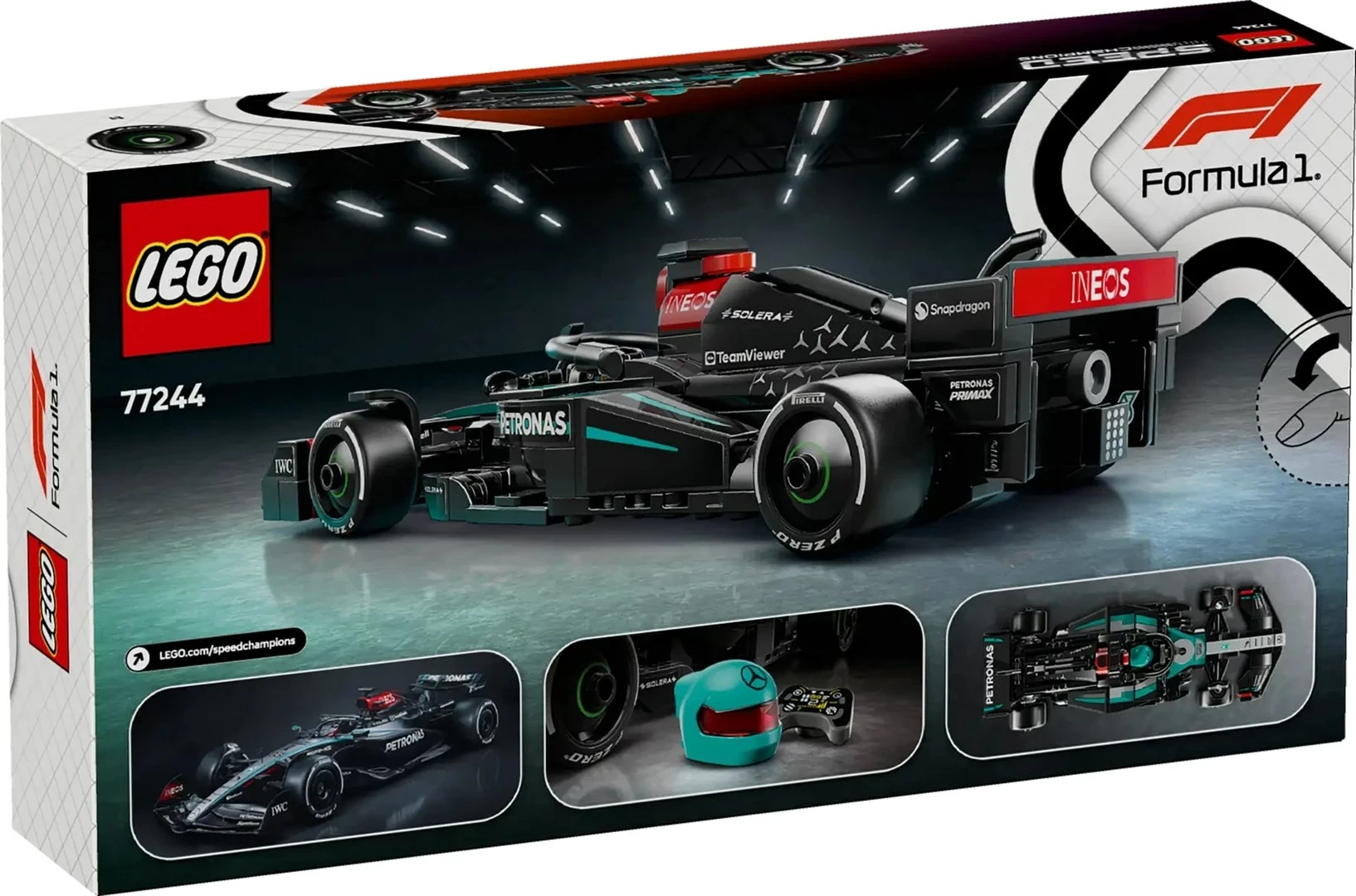 Model dirkalnega avtomobila Mercedes-AMG F1 W15, LEGO Speed Champions 77244, 267 delov, z minifiguro