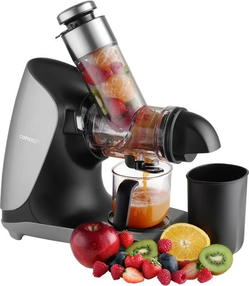 Počasen sokovnik za sadje in zelenjavo Concept Nutriboost LO7250, 200 W, 0,6 L, inox vijak, odprtina 76 mm, 65 dB, črno/krom