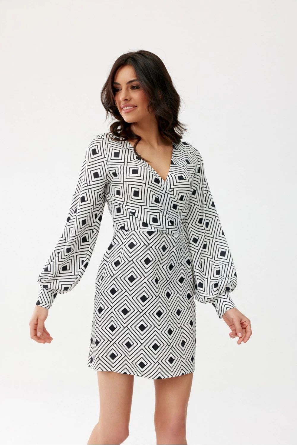Mini obleka z globokim dekoltejem Roco Fashion 194302, večbarvna