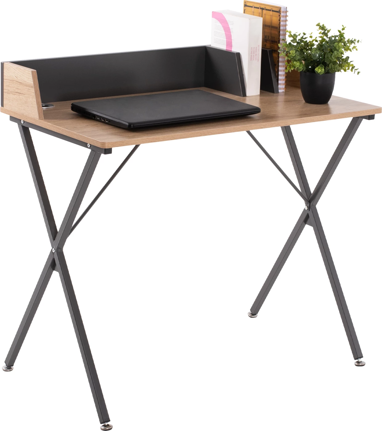 Pisarniška miza FH9320 kovinsko temno siva z MDF namizjem v barvi hrasta 90Χ50Χ73.5-85.5H cm