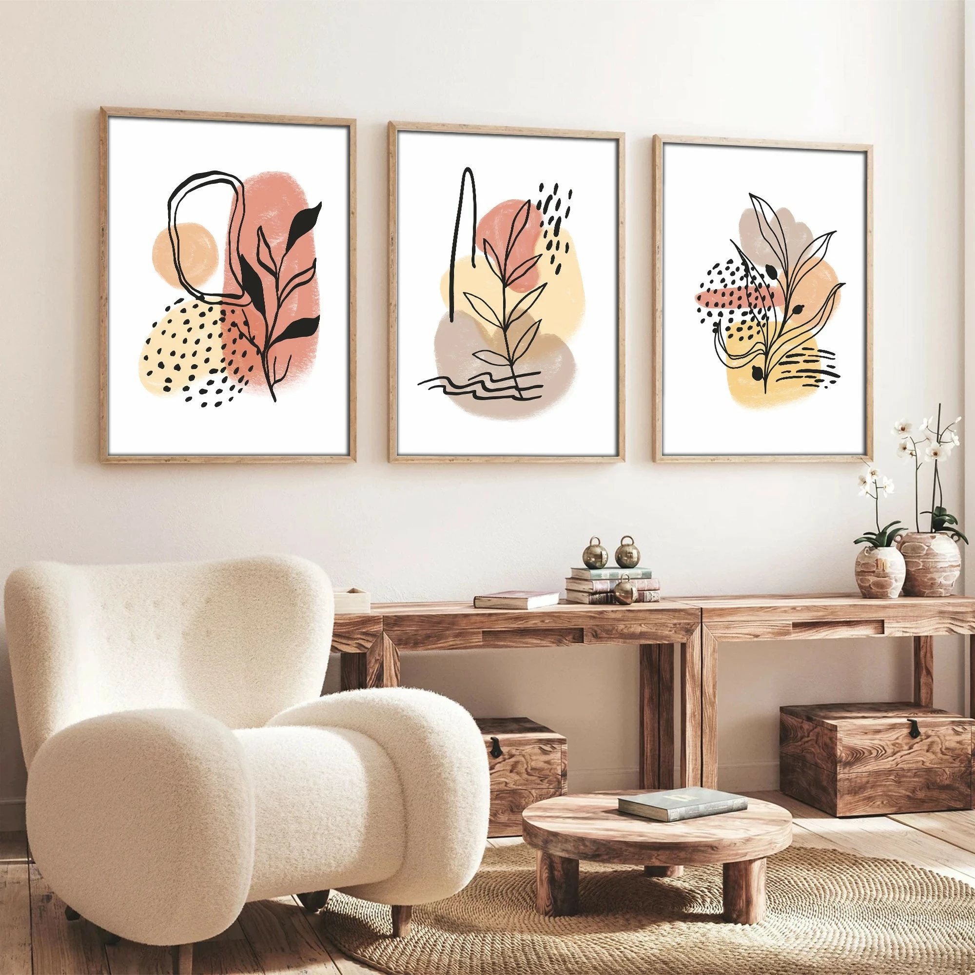 Dekorativna slika s okvirjem, MDF, večbarvna, komplet 3 kosov, Wallity Huhu226, 50 x 70 cm