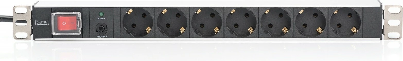 Rack vtičnica, 7x Schuko, 1U, 2 m, zaščita pred preobremenitvijo, črno/srebrna — Digitus DN-95403