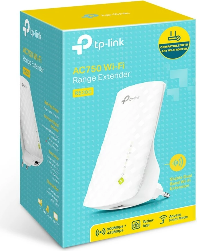 Podaljevalnik TP-Link RE200, Wi‑Fi 2.4/5 GHz, 300/433 Mbit, bel