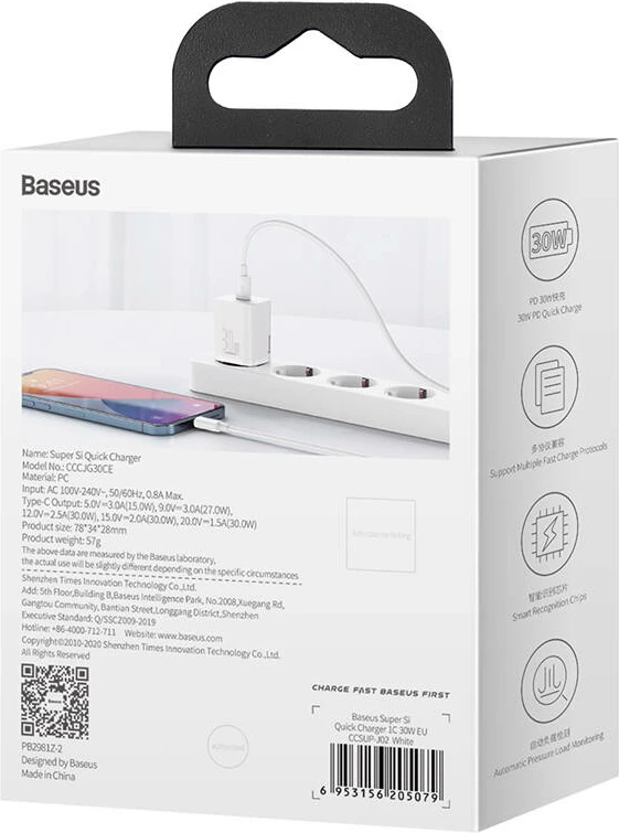 Hitri polnilec Baseus Super Si 1C, 30W, USB-C, bel