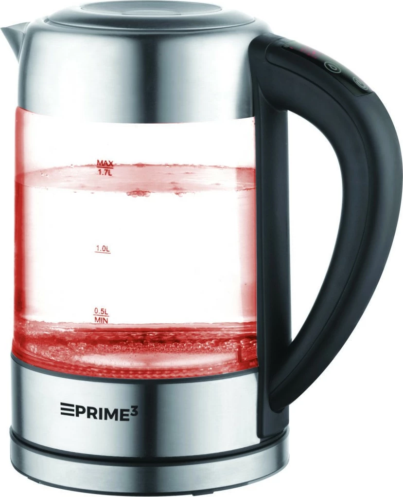 Električni grelnik vode PRIME3 SEK81, 1,7 L, 2200 W, steklo, nadzor temperature, črn/inox