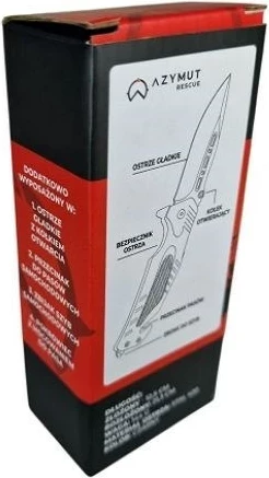 Večfunkcijski reševalni nož AZYMUT H-K2010878 s strgalom za pas, lomilcem stekla in ovitkom, črn