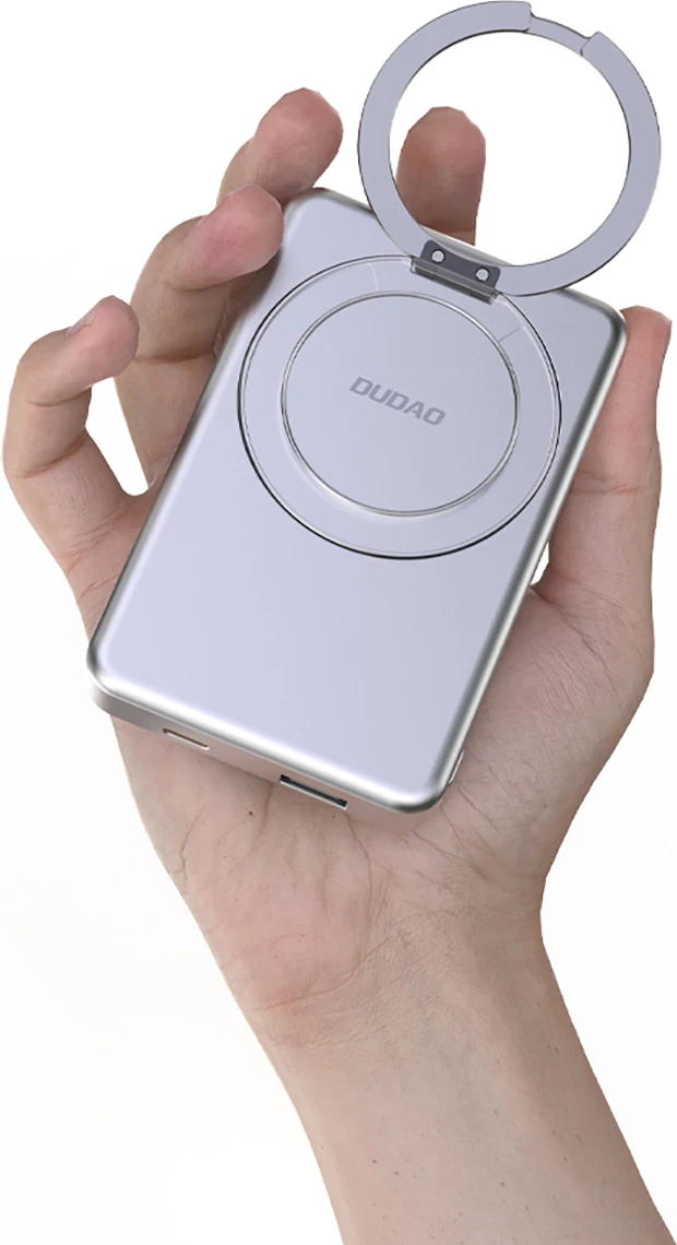 Powerbank, 10000 mAh, MagSafe, kovinska ohišje, z obročem za stojalo Dudao K28, srebrn