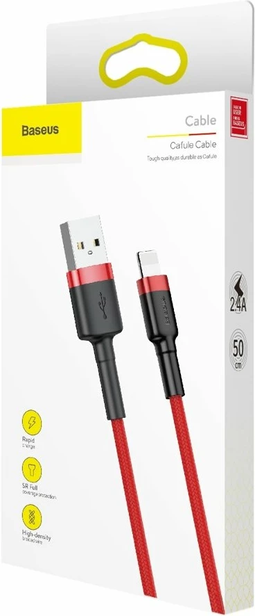 Kabel USB-A v Lightning, 0,5 m, 2,4 A, rdeč, Baseus Cafule CALKLF-A09