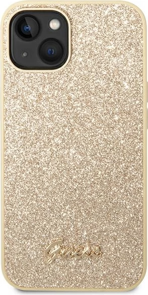 Ovitek za telefon Glitter Script za iPhone 14 6,1", Guess GUHCP14SHGGSHD, trd ovitek, zlata