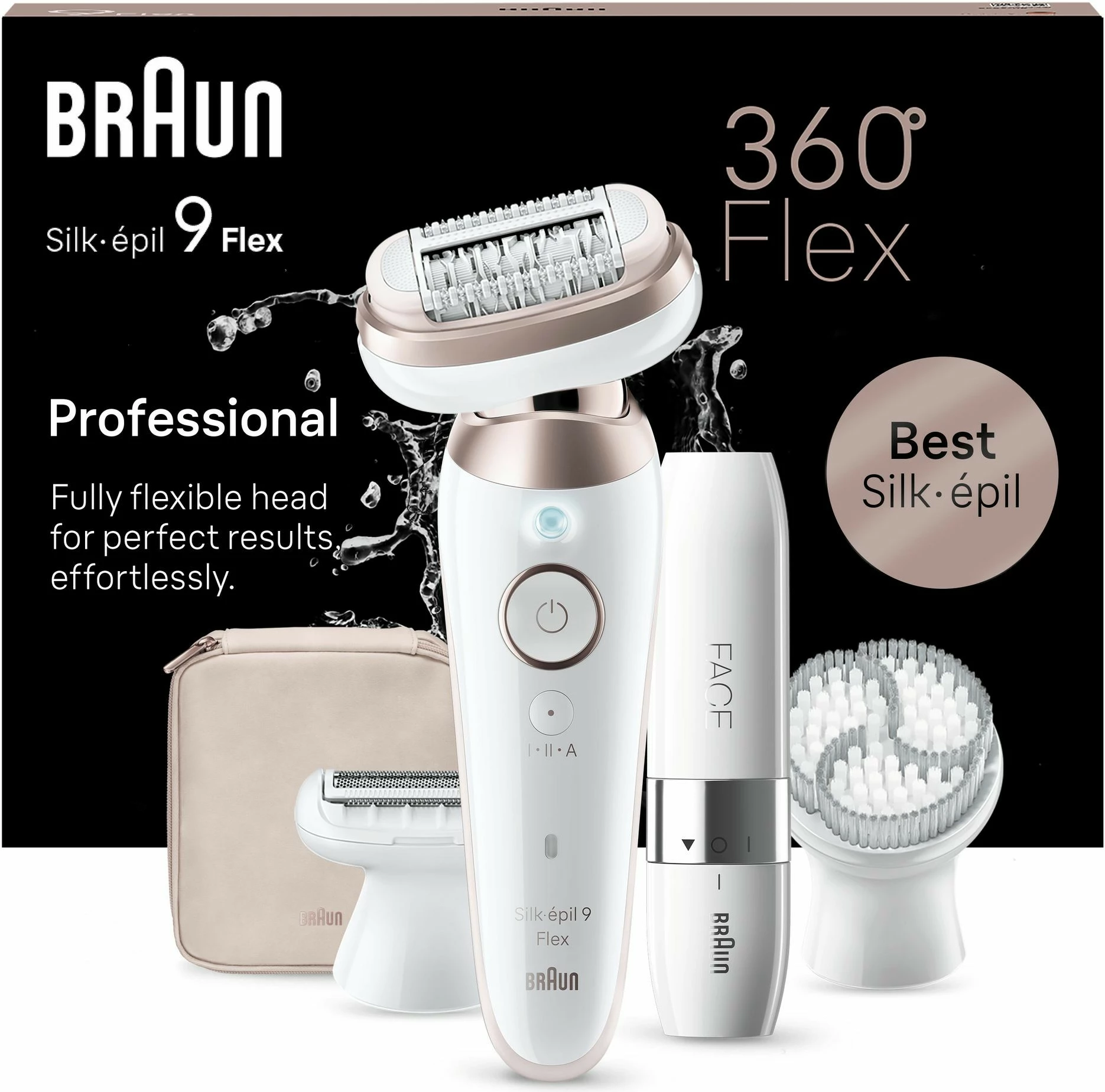 Epilator za gladko kožo Silk-épil 9 Flex 9-360 3D, 40 pincet, MicroGrip, 0,5 mm, bel/roza - Braun