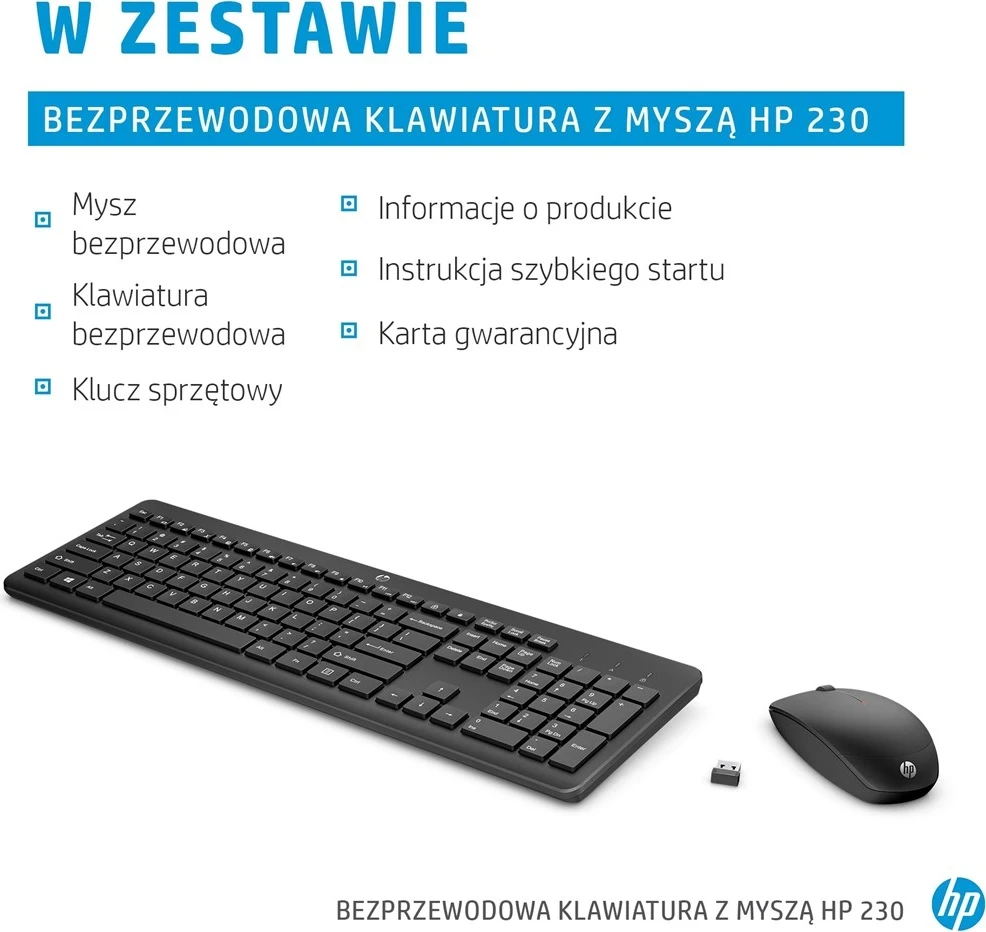 Brezžični komplet miške in tipkovnice, HP 230, črn
