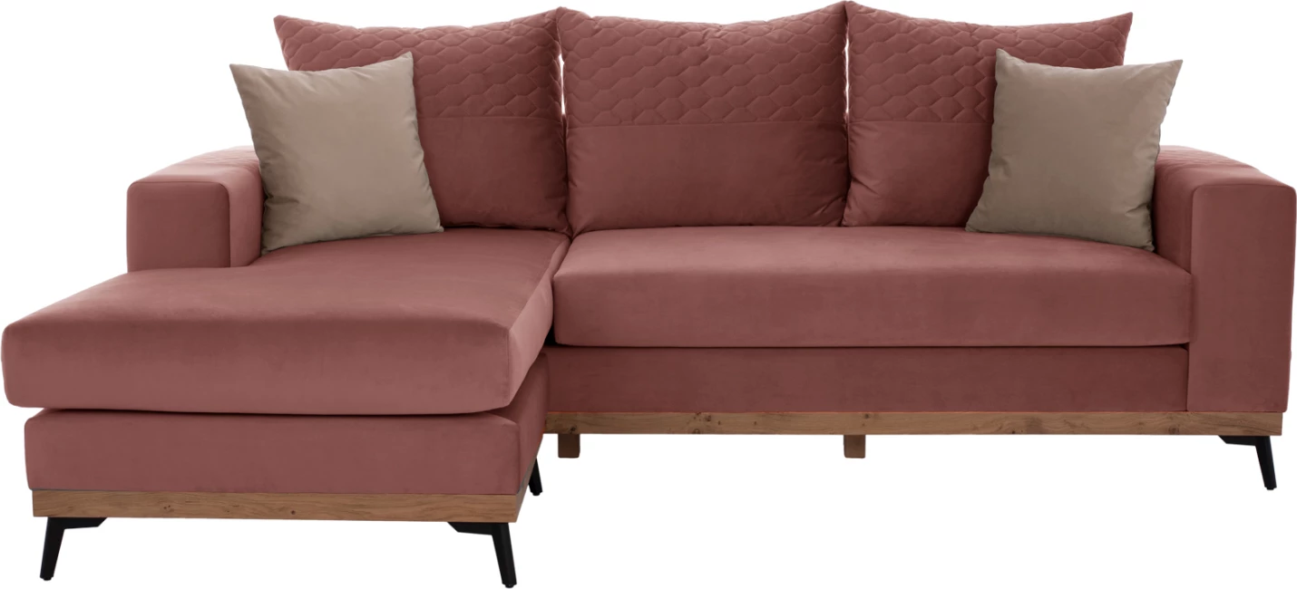 Kotna sedežna garnitura PORTOFINO, prašnato roza, visoke noge, 2 kosa, zamenljiva, tkanina, odporna na madeže in vodo