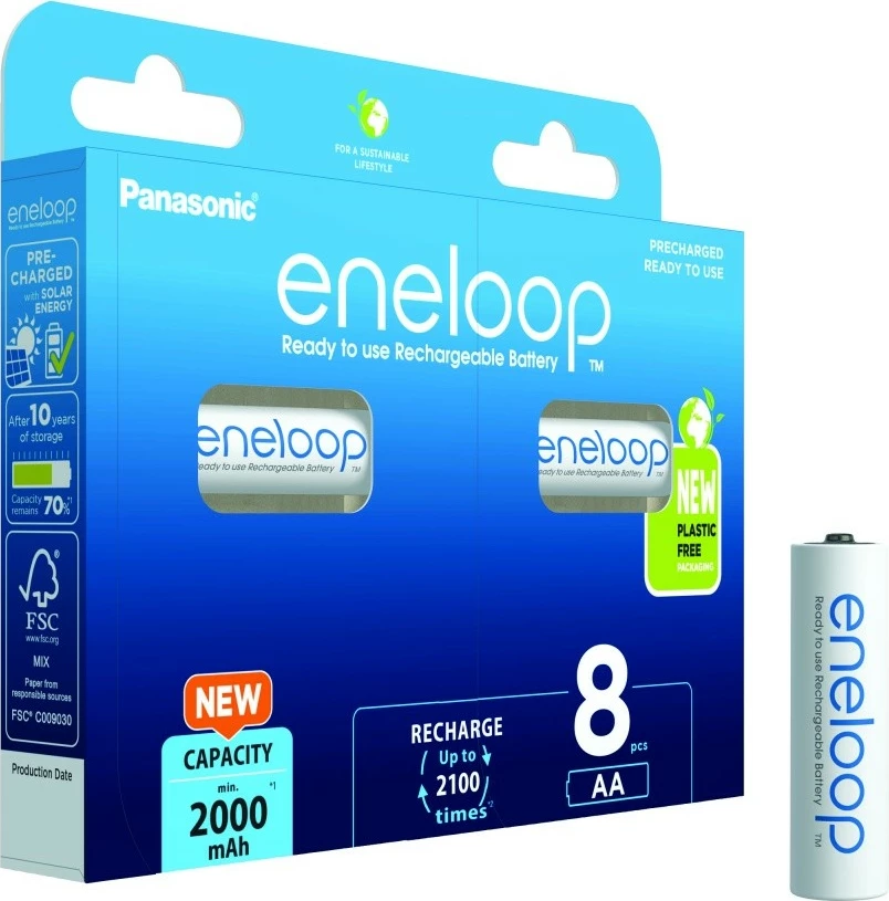 Polnilne baterije AA, 2000 mAh, 8 kosov Panasonic Eneloop