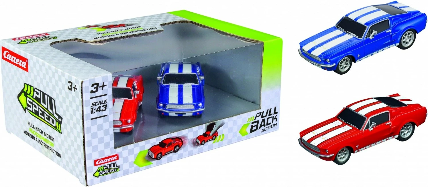 Set dveh avtomobilčkov Ford Mustang '67, Carrera Pull & Speed, 1:43, večbarven