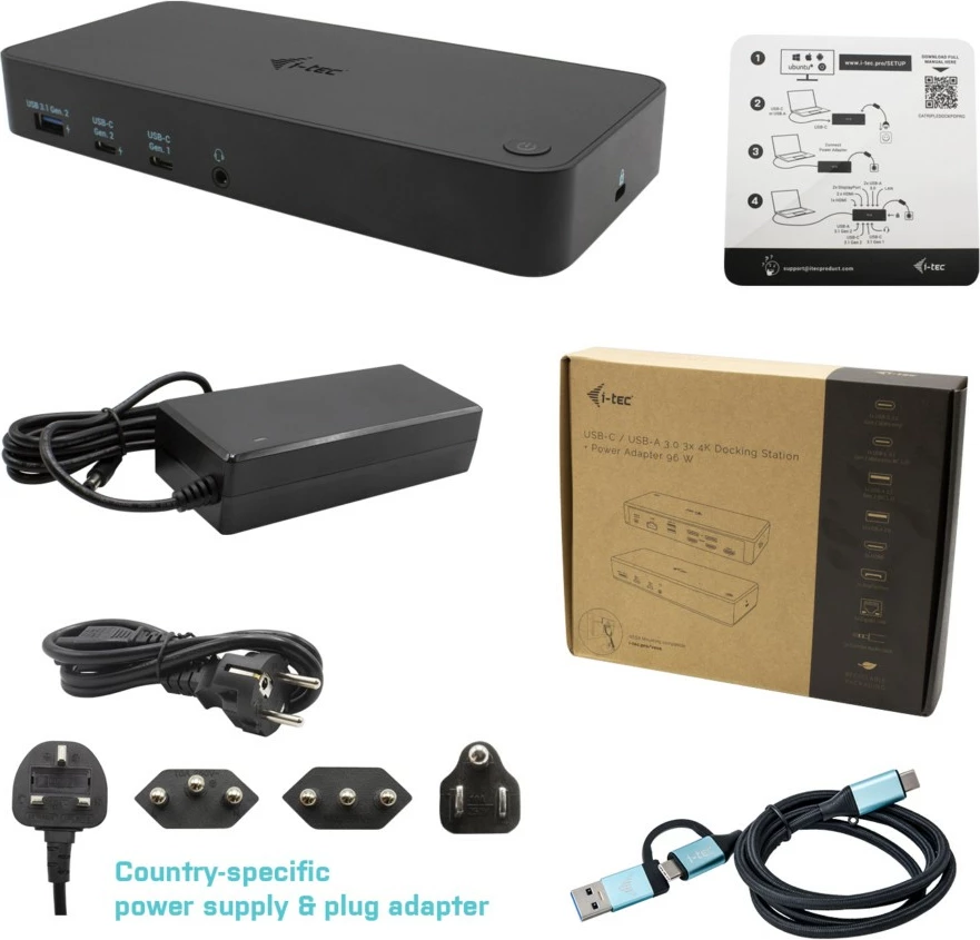 Docking postaja I-Tec USB 3.0/USB-C/Thunderbolt, 3× 4K, Power Delivery 100W, črna