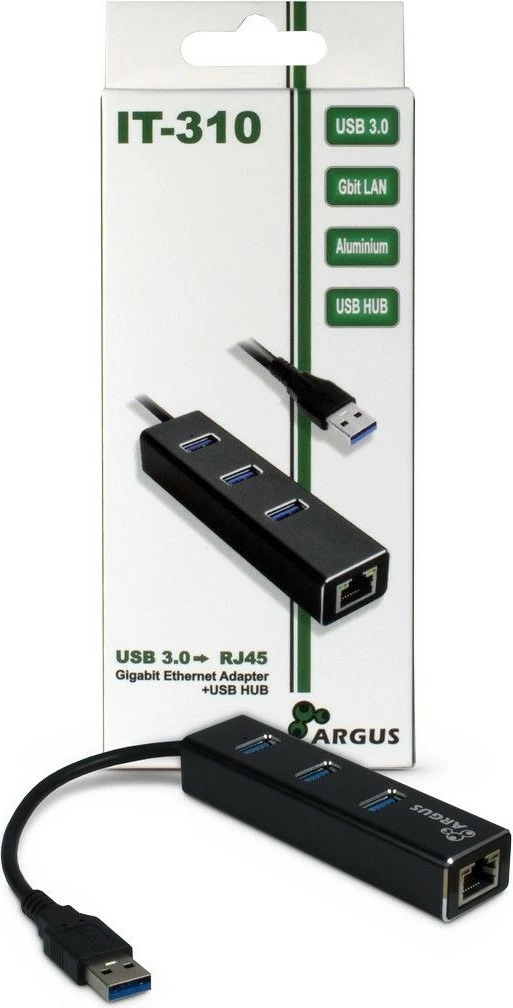 Adapter in USB hub Inter-Tech ARGUS IT-310, 3x USB 3.2, RJ-45, alumin, črn